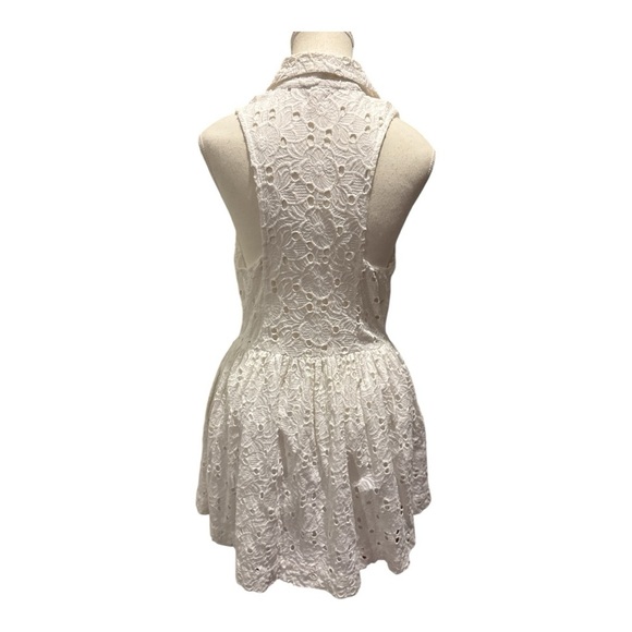Anthropologie RAGA Sleeveless Eyelet Button Up Mini Dress Sz M White Euro Summer - Picture 8 of 9
